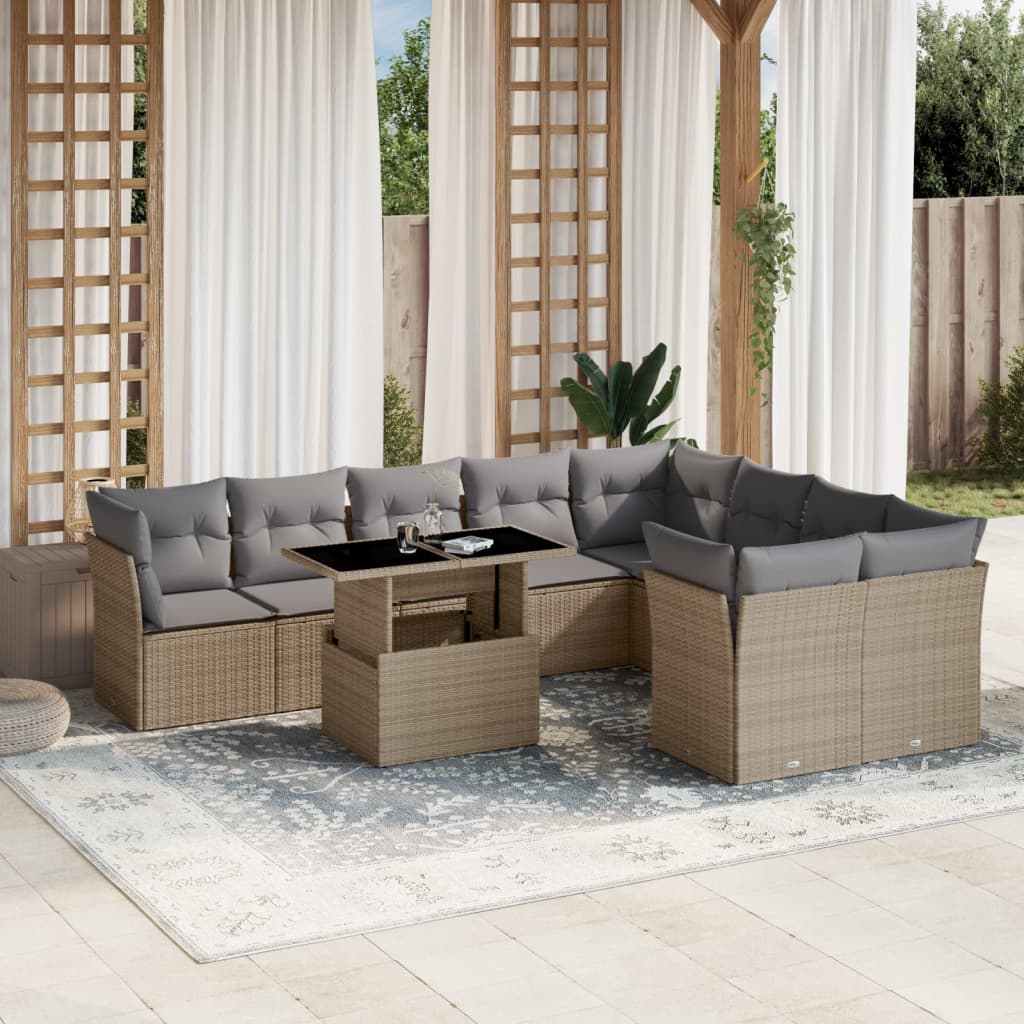 10-delige Loungeset met kussens poly rattan beige is nu te koop bij PeponiXL, paradijselijk wonen!