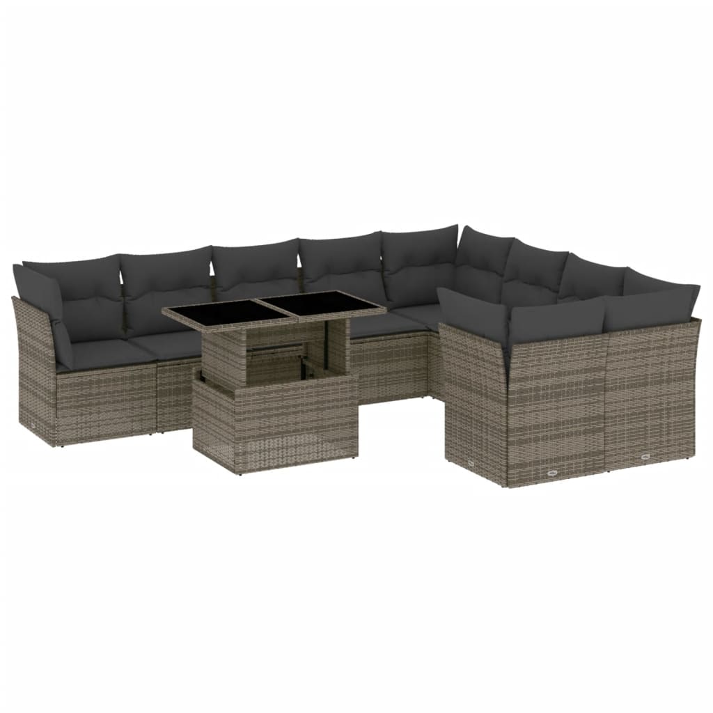 10-delige Loungeset met kussens poly rattan grijs is nu te koop bij PeponiXL, paradijselijk wonen!