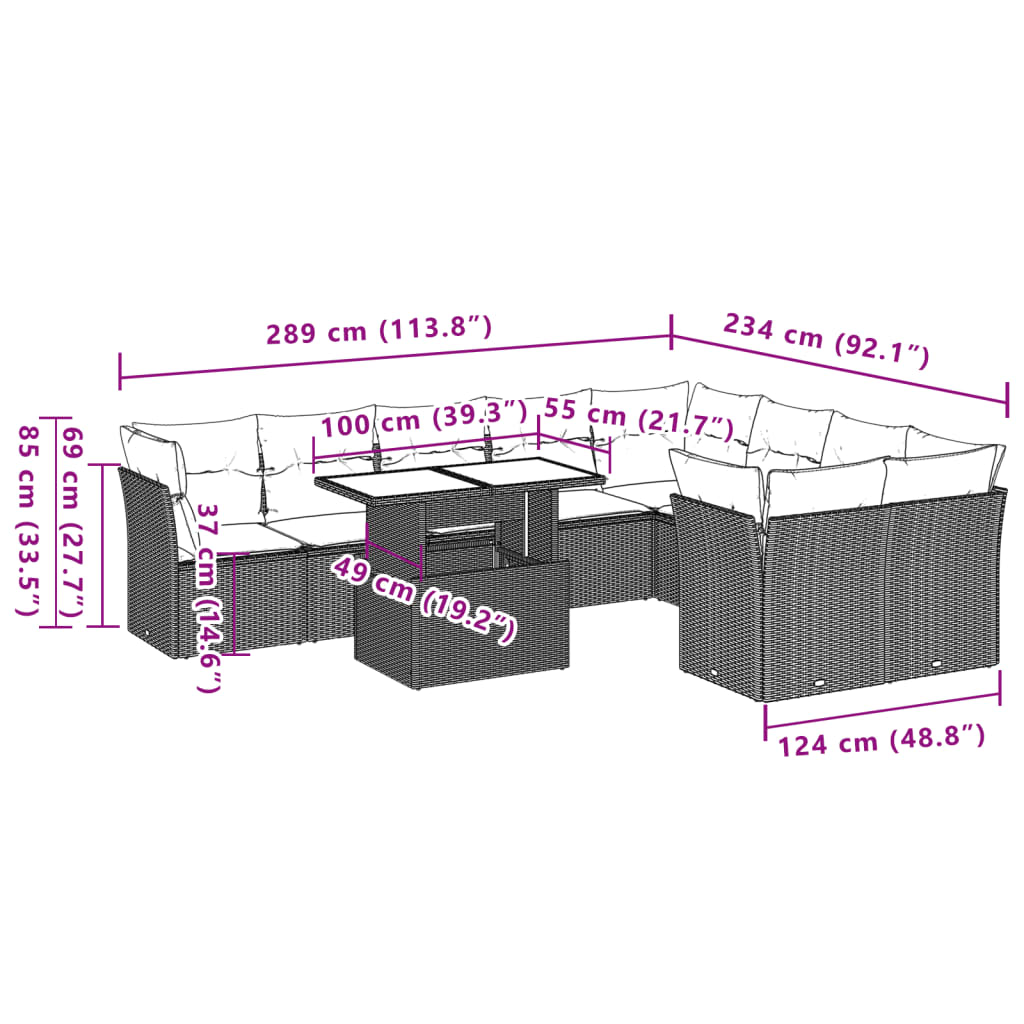 10-delige Loungeset met kussens poly rattan grijs is nu te koop bij PeponiXL, paradijselijk wonen!