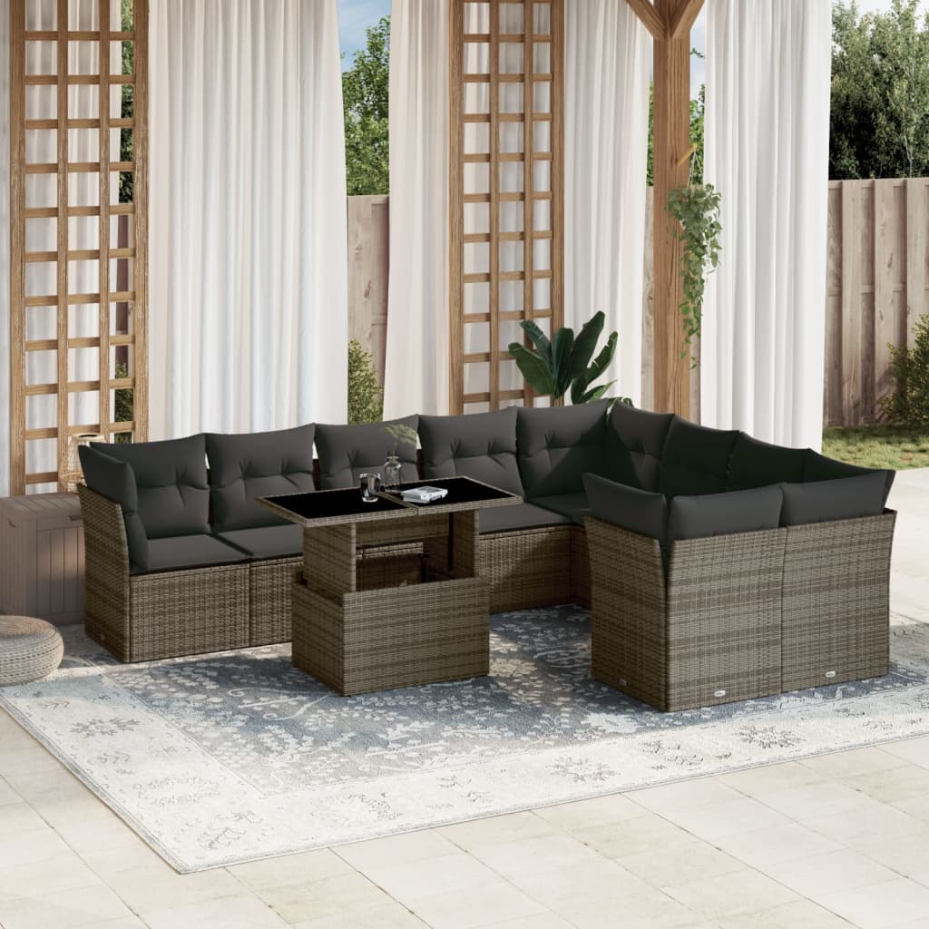10-delige Loungeset met kussens poly rattan grijs is nu te koop bij PeponiXL, paradijselijk wonen!