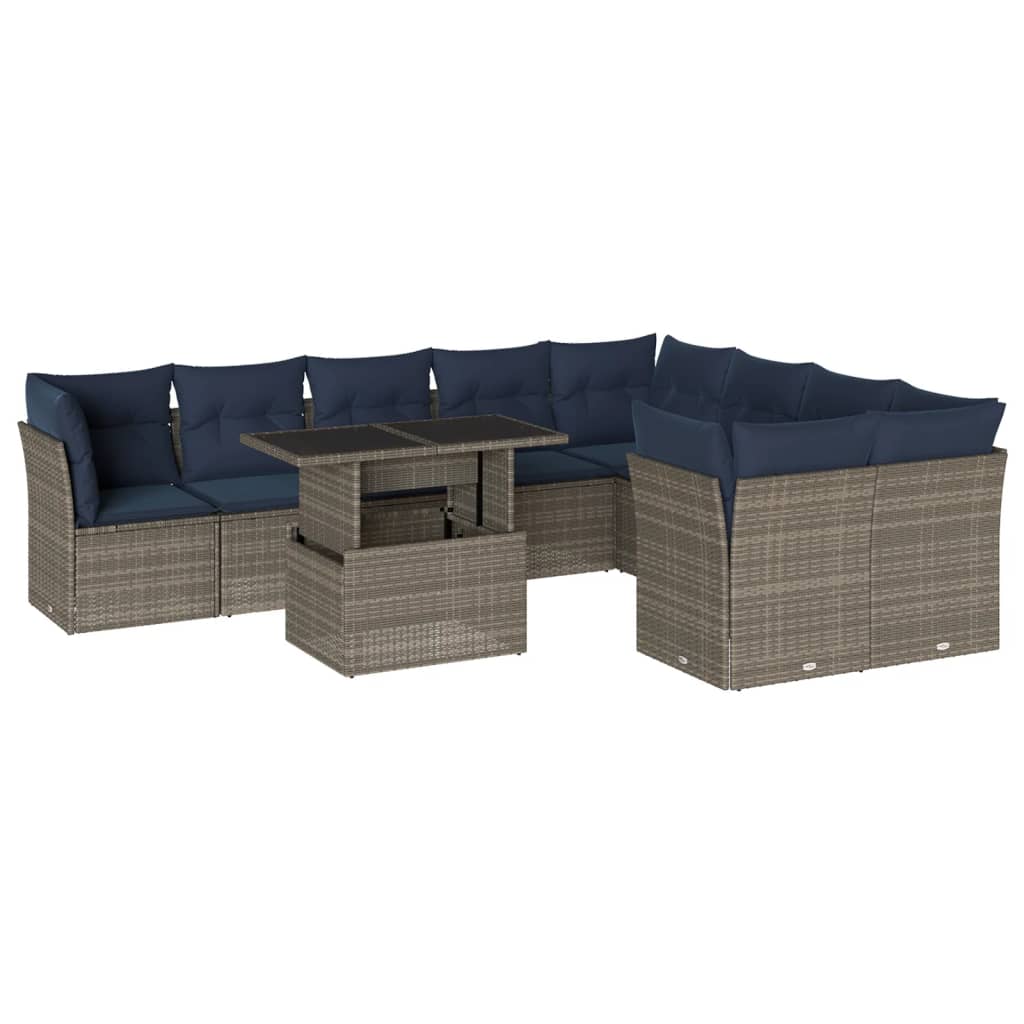 10-delige tuinbankset met kussens, grijs polyrotan is nu te koop bij PeponiXL, paradijselijk wonen!