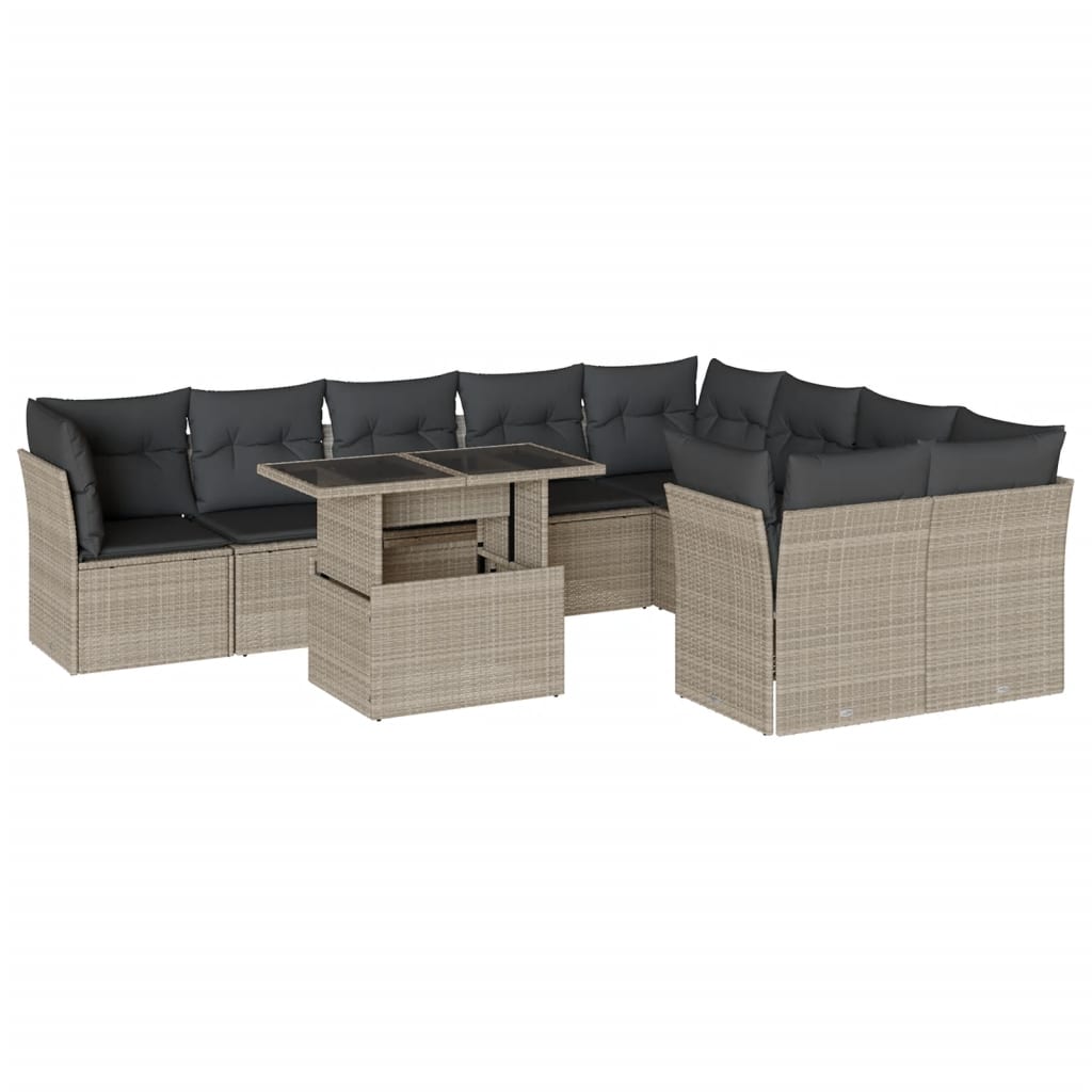 10-delige Loungeset met kussens poly rattan lichtgrijs is nu te koop bij PeponiXL, paradijselijk wonen!