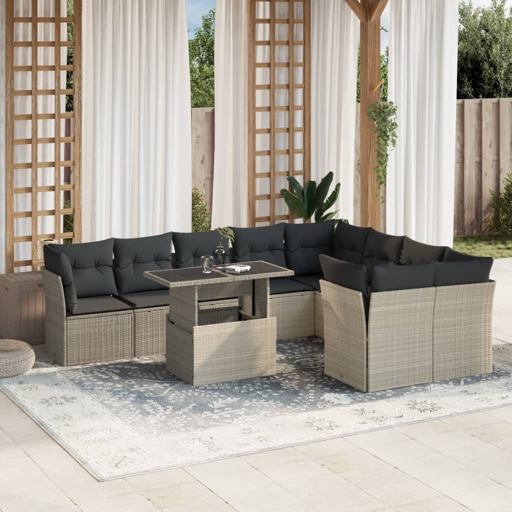 10-delige Loungeset met kussens poly rattan lichtgrijs is nu te koop bij PeponiXL, paradijselijk wonen!