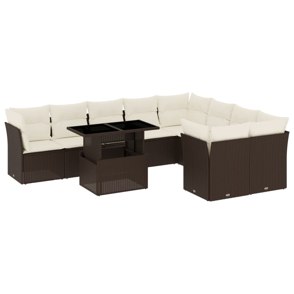 10-delige Loungeset met kussens poly rattan bruin is nu te koop bij PeponiXL, paradijselijk wonen!