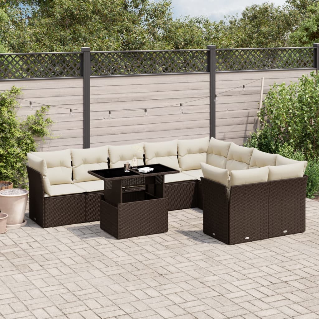 10-delige Loungeset met kussens poly rattan bruin is nu te koop bij PeponiXL, paradijselijk wonen!