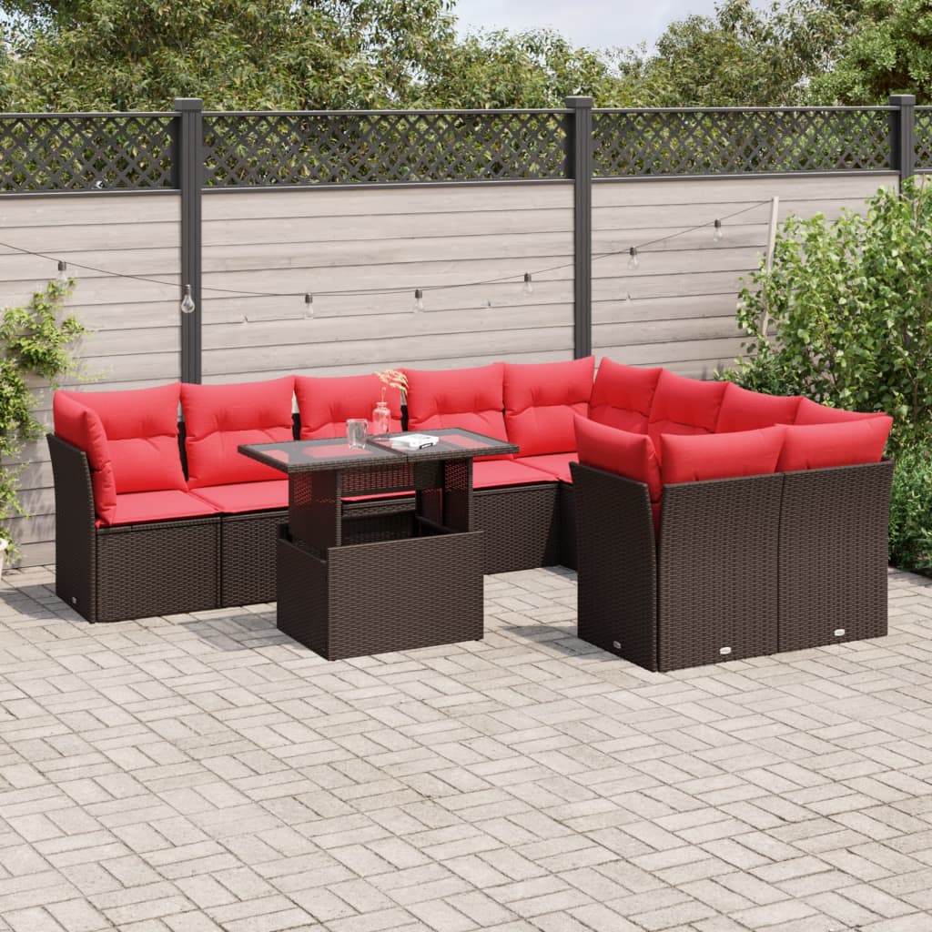 10-delige tuinbankset met kussens, bruin polyrotan is nu te koop bij PeponiXL, paradijselijk wonen!
