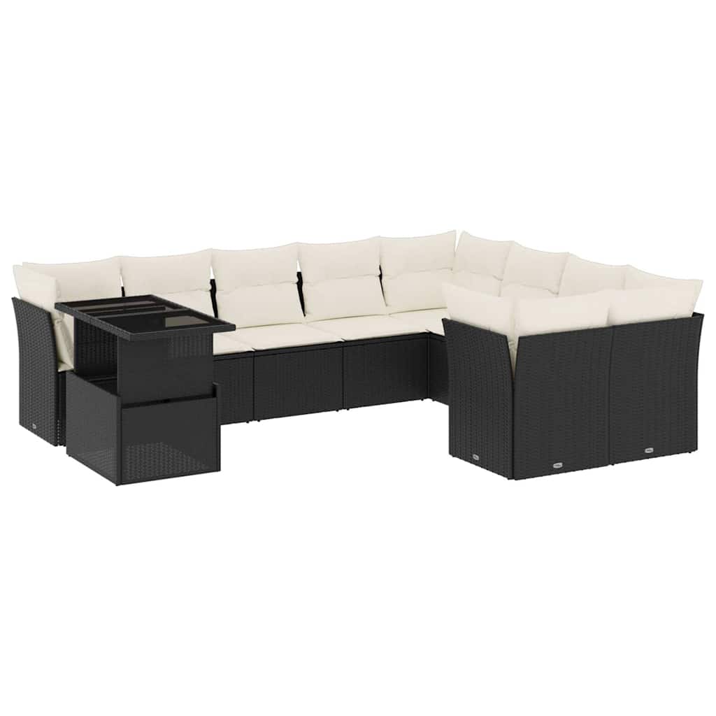 10-delige Loungeset met kussens poly rattan zwart is nu te koop bij PeponiXL, paradijselijk wonen!