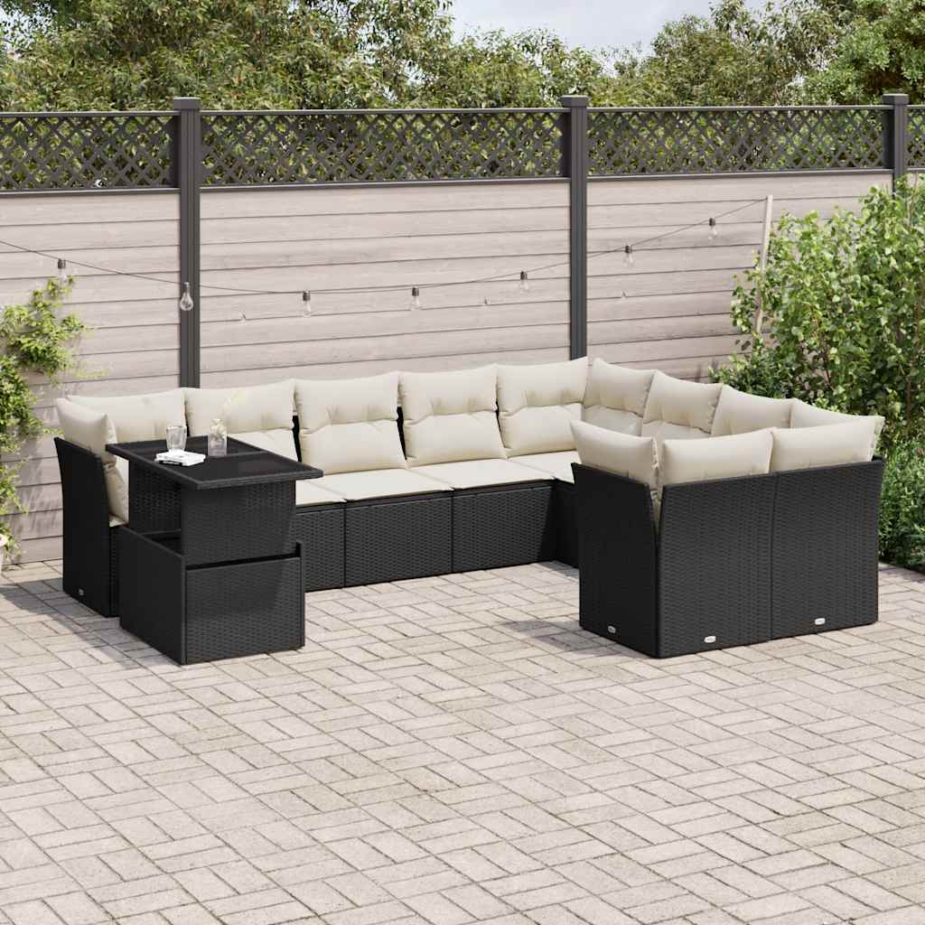 10-delige Loungeset met kussens poly rattan zwart is nu te koop bij PeponiXL, paradijselijk wonen!