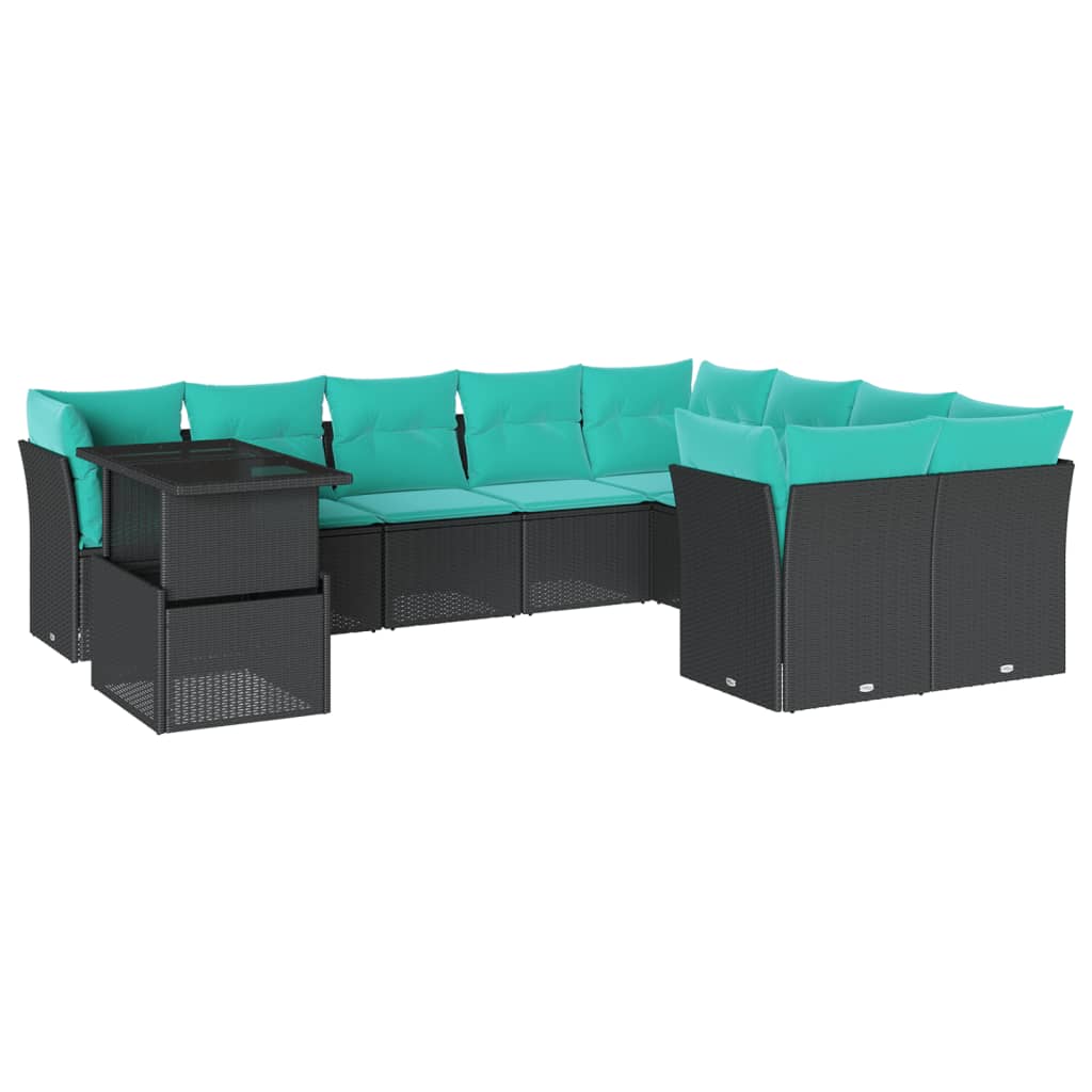 10-delige tuinbankset met kussens van zwart polyrotan is nu te koop bij PeponiXL, paradijselijk wonen!