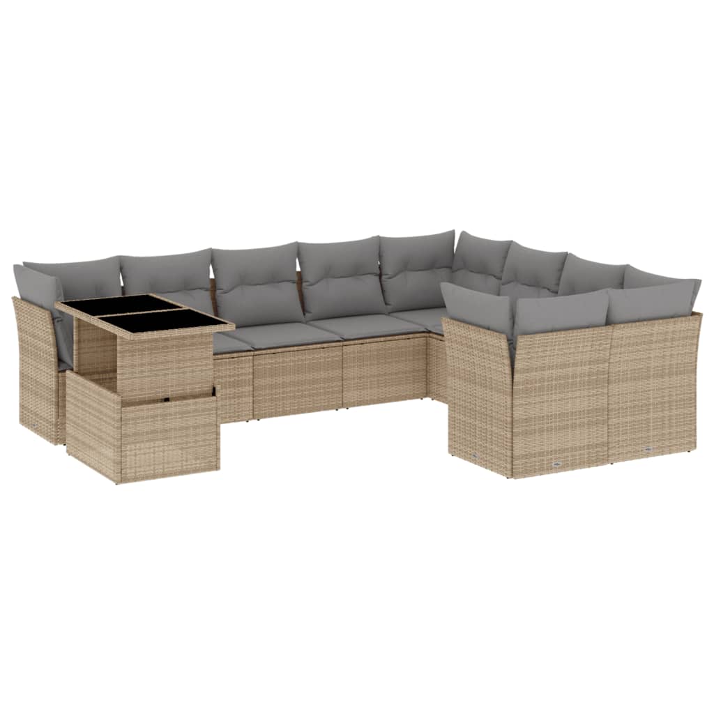 10-delige Loungeset met kussens poly rattan beige is nu te koop bij PeponiXL, paradijselijk wonen!