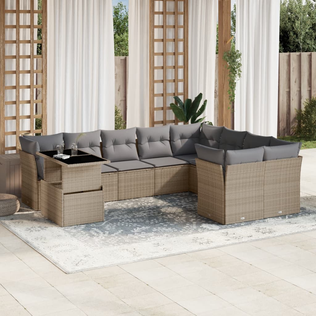 10-delige Loungeset met kussens poly rattan beige is nu te koop bij PeponiXL, paradijselijk wonen!