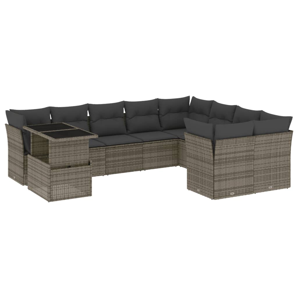 10-delige Loungeset met kussens poly rattan grijs is nu te koop bij PeponiXL, paradijselijk wonen!