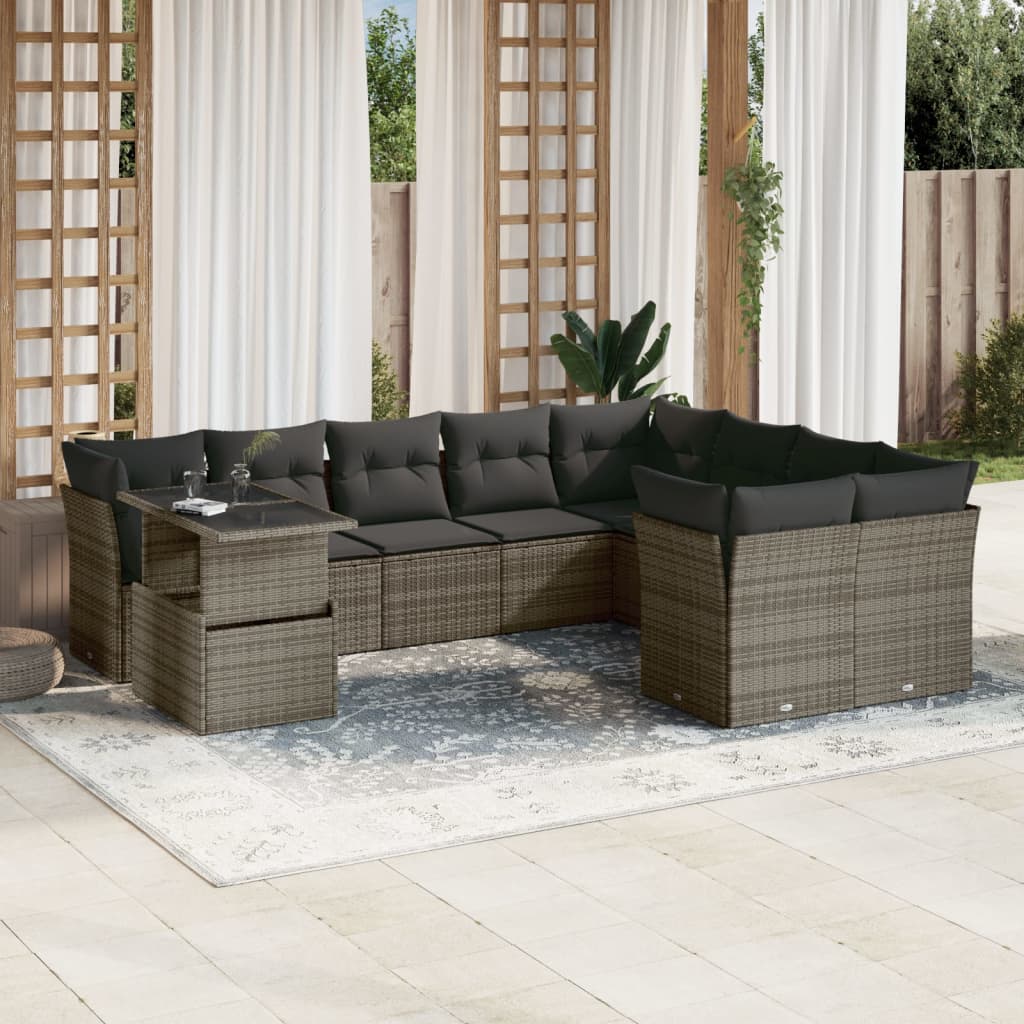 10-delige Loungeset met kussens poly rattan grijs is nu te koop bij PeponiXL, paradijselijk wonen!