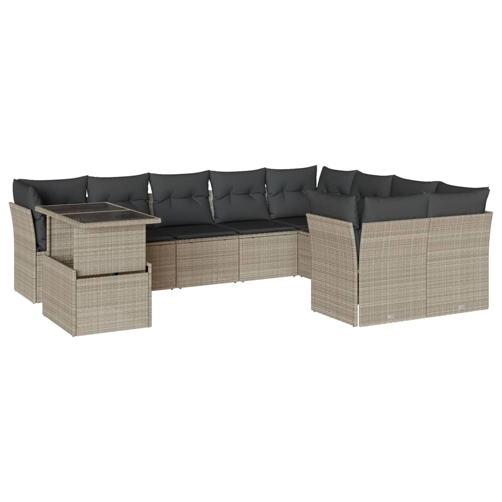 10-delige Loungeset met kussens poly rattan lichtgrijs is nu te koop bij PeponiXL, paradijselijk wonen!