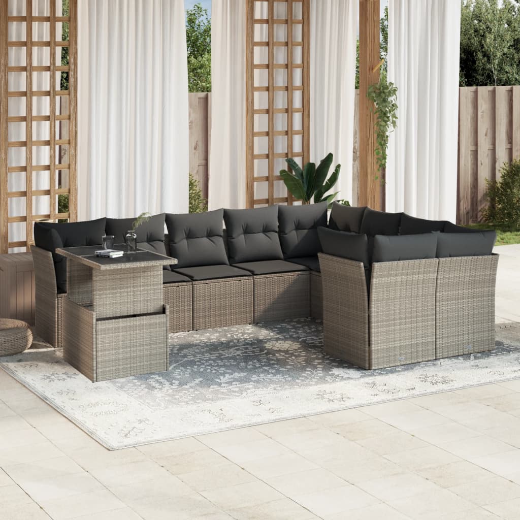 10-delige Loungeset met kussens poly rattan lichtgrijs is nu te koop bij PeponiXL, paradijselijk wonen!