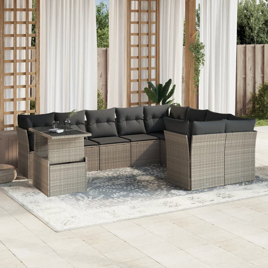 10-delige Loungeset met kussens poly rattan lichtgrijs is nu te koop bij PeponiXL, paradijselijk wonen!