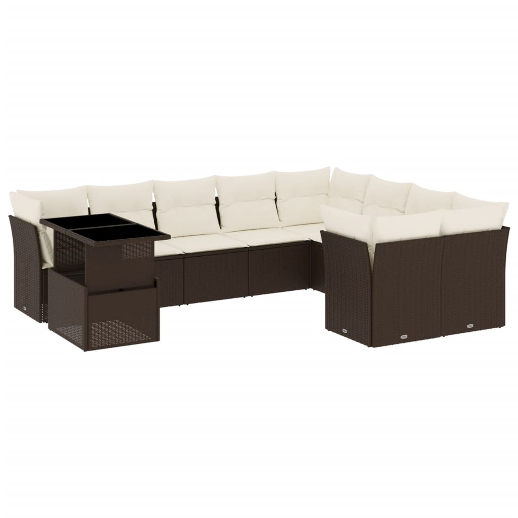 10-delige Loungeset met kussens poly rattan bruin is nu te koop bij PeponiXL, paradijselijk wonen!