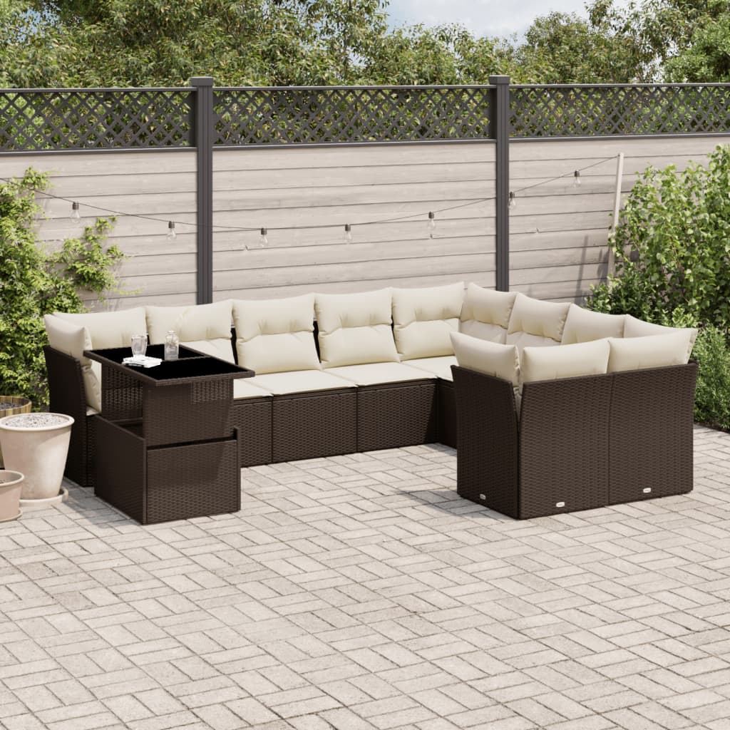10-delige Loungeset met kussens poly rattan bruin is nu te koop bij PeponiXL, paradijselijk wonen!
