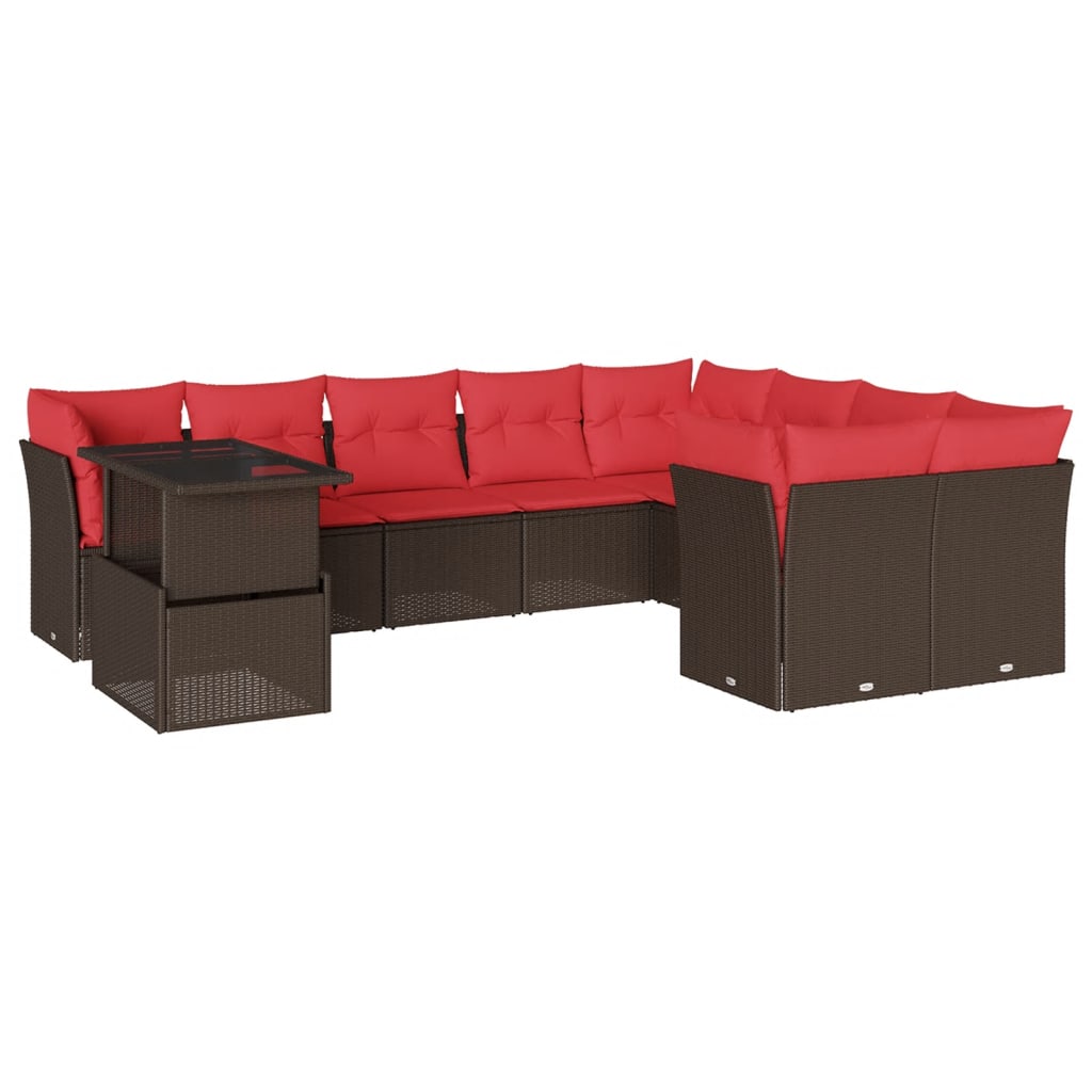 10-delige tuinbankset met kussens, bruin polyrotan is nu te koop bij PeponiXL, paradijselijk wonen!