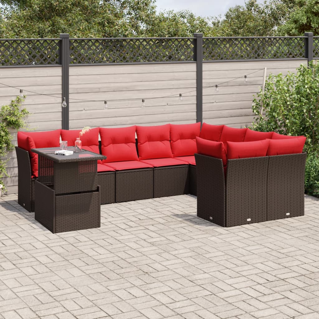 10-delige tuinbankset met kussens, bruin polyrotan is nu te koop bij PeponiXL, paradijselijk wonen!
