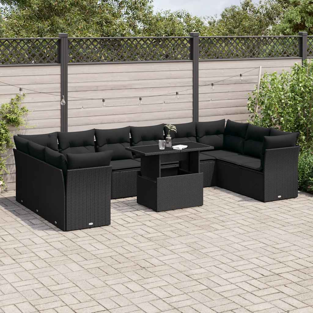 11-delige Loungeset met kussens poly rattan zwart is nu te koop bij PeponiXL, paradijselijk wonen!