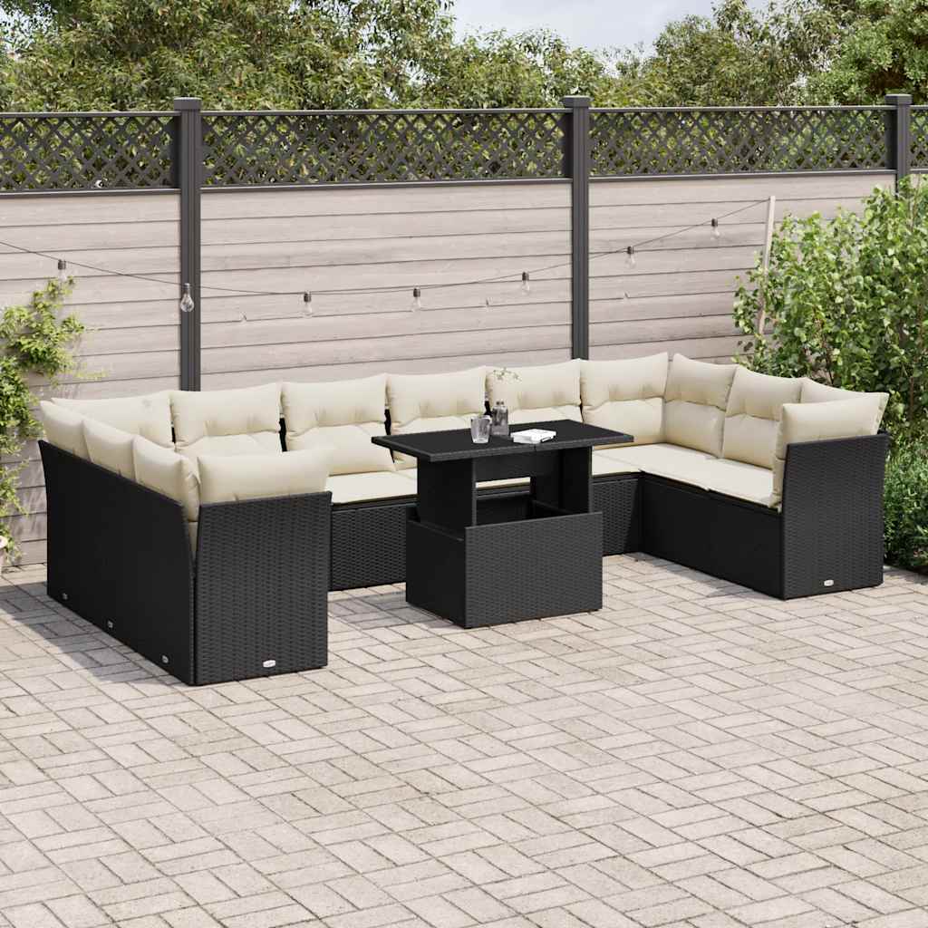11-delige Loungeset met kussens poly rattan zwart is nu te koop bij PeponiXL, paradijselijk wonen!