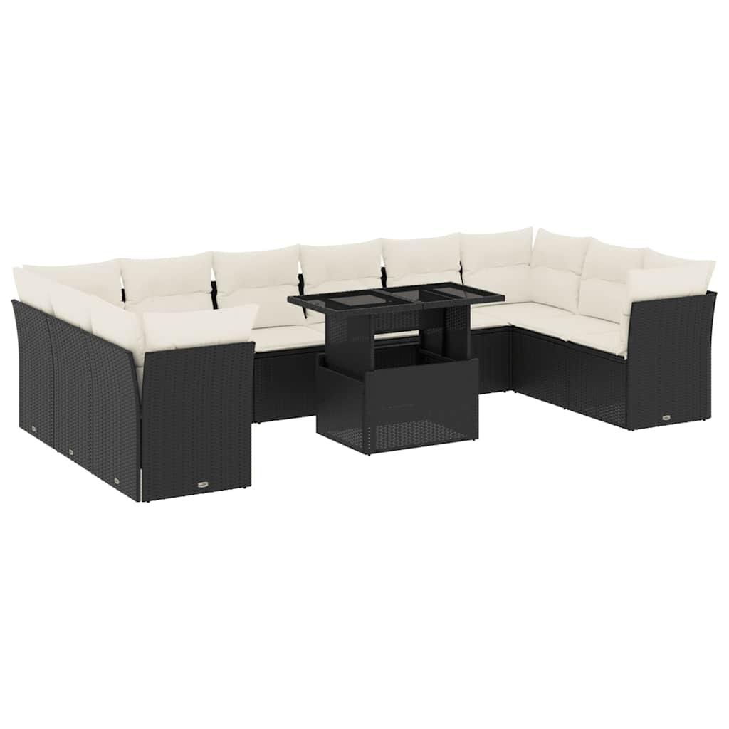 11-delige Loungeset met kussens poly rattan zwart is nu te koop bij PeponiXL, paradijselijk wonen!