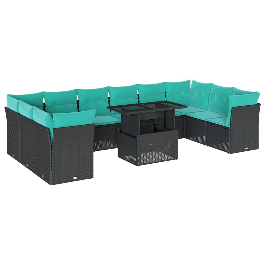 11-delige tuinbankset met kussens, zwart polyrotan is nu te koop bij PeponiXL, paradijselijk wonen!