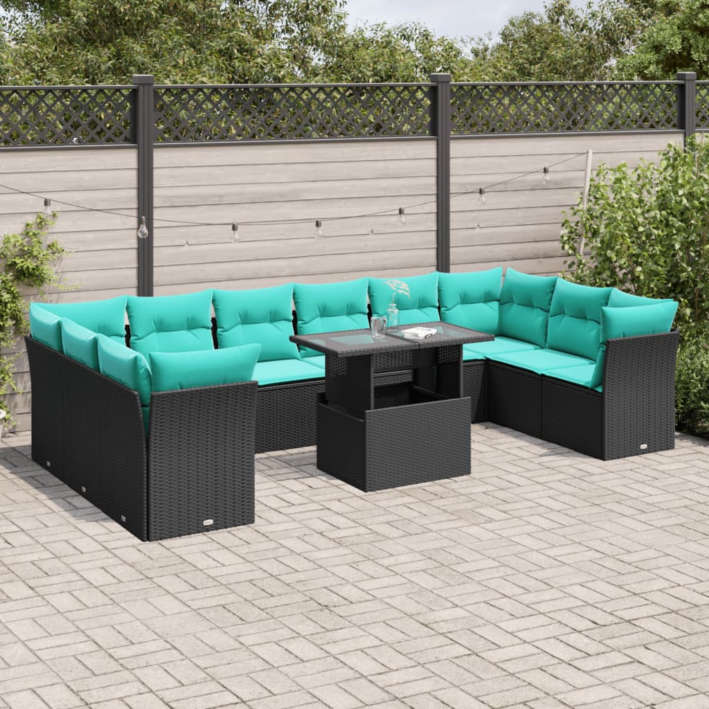 11-delige tuinbankset met kussens, zwart polyrotan is nu te koop bij PeponiXL, paradijselijk wonen!