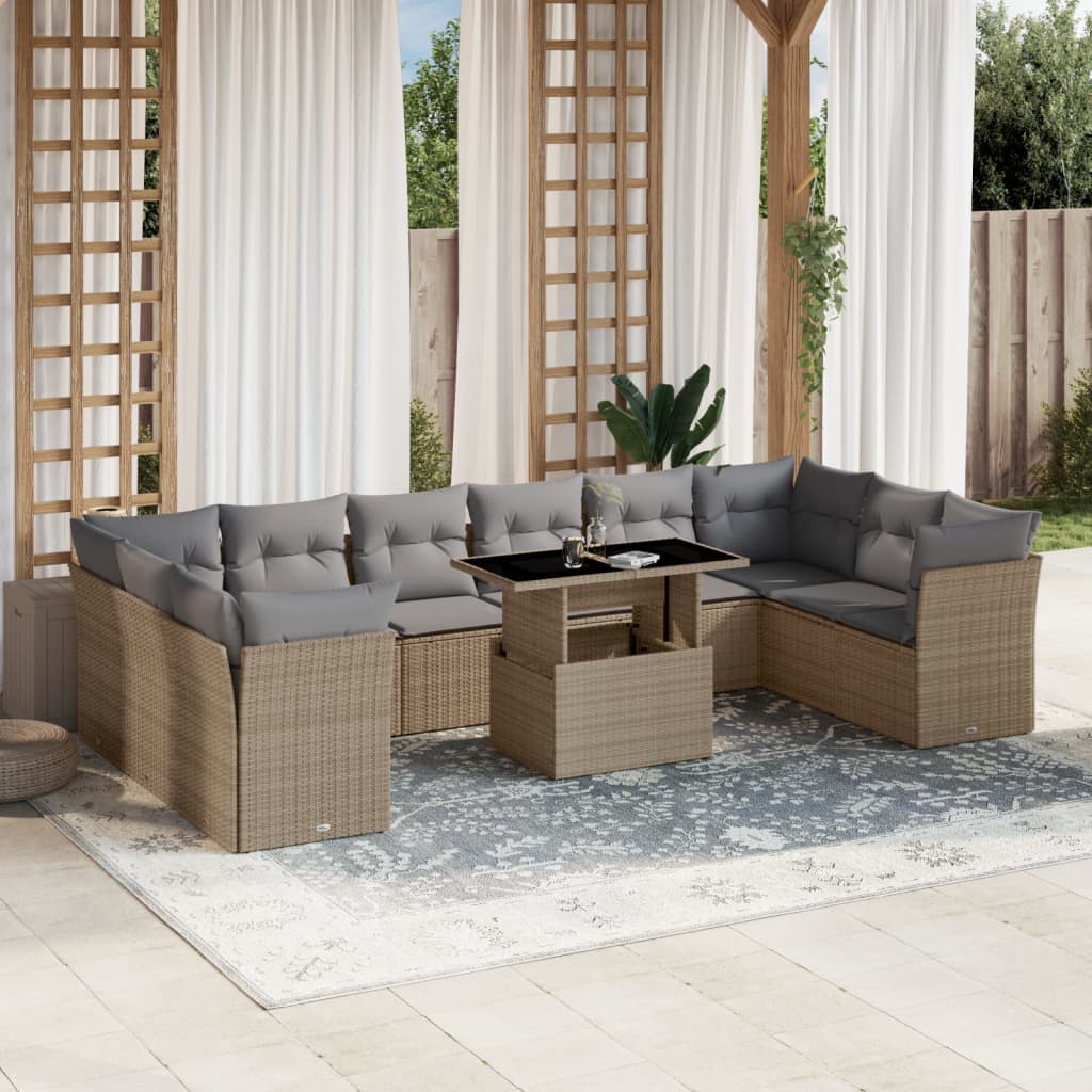 11-delige Tuinset met kussens poly rattan beige is nu te koop bij PeponiXL, paradijselijk wonen!