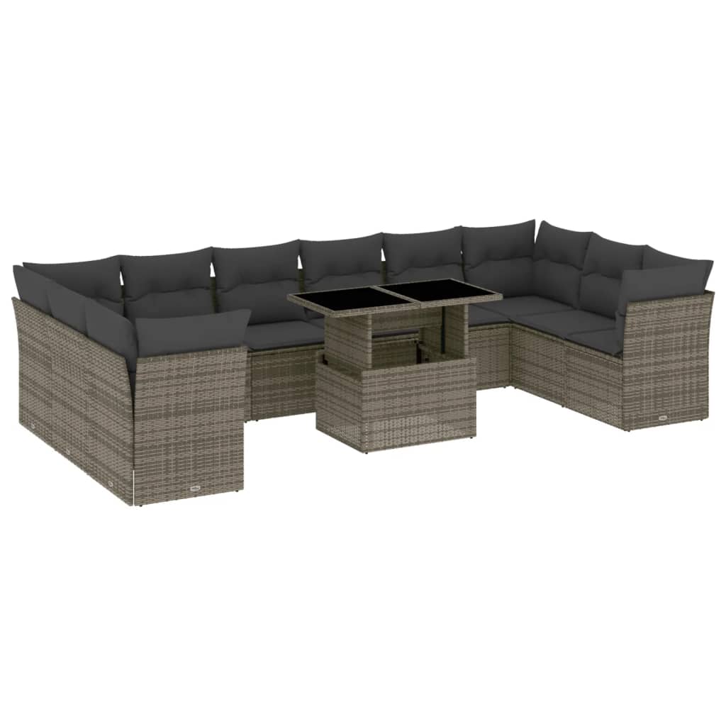 11-delige Loungeset met kussens poly rattan grijs is nu te koop bij PeponiXL, paradijselijk wonen!