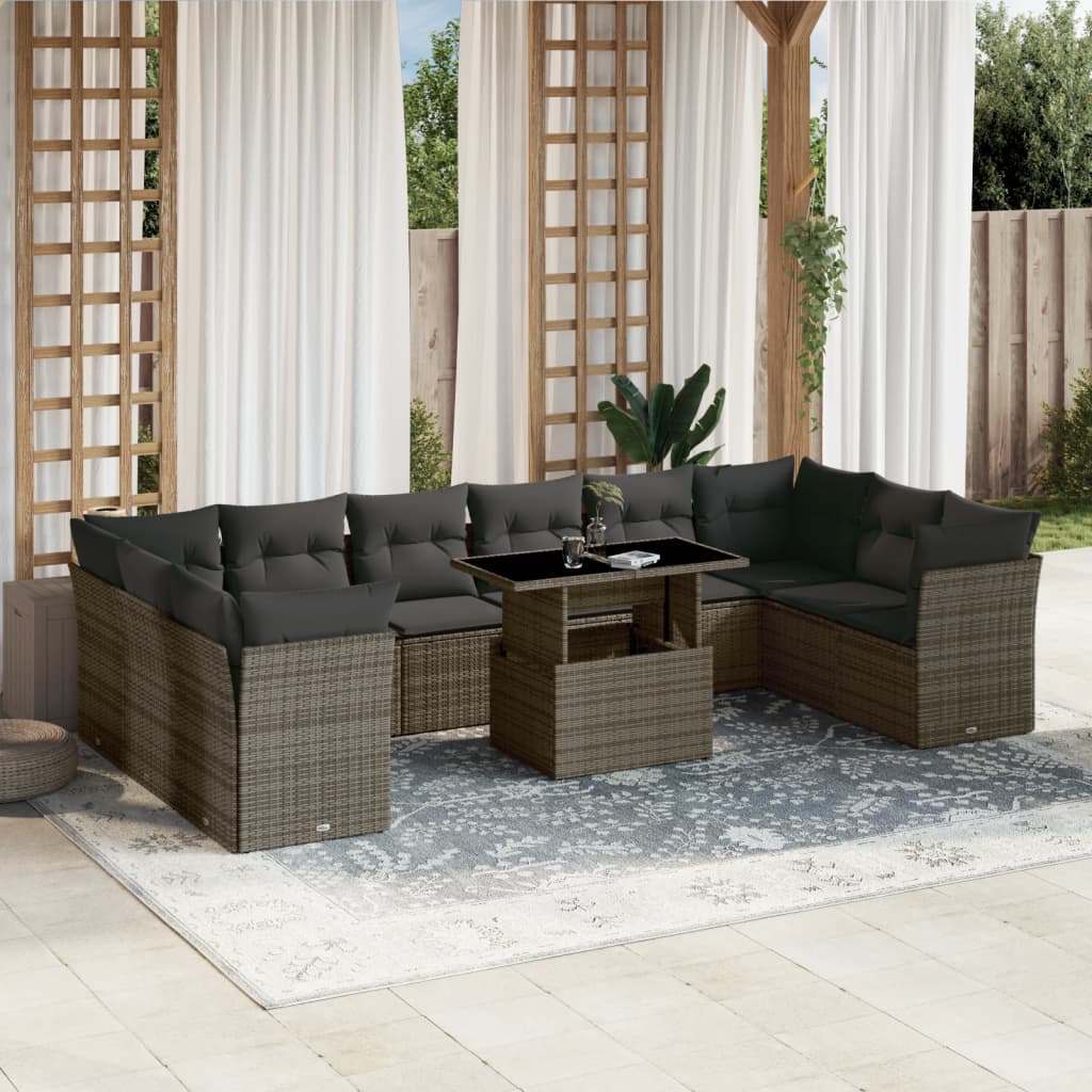 11-delige Loungeset met kussens poly rattan grijs is nu te koop bij PeponiXL, paradijselijk wonen!