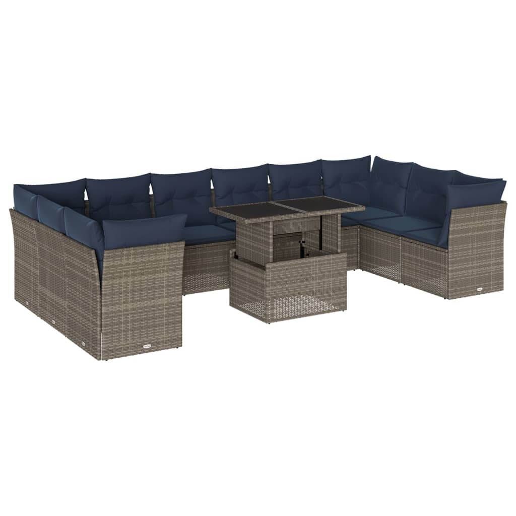 11-delige tuinbankset met kussens, grijs polyrotan is nu te koop bij PeponiXL, paradijselijk wonen!