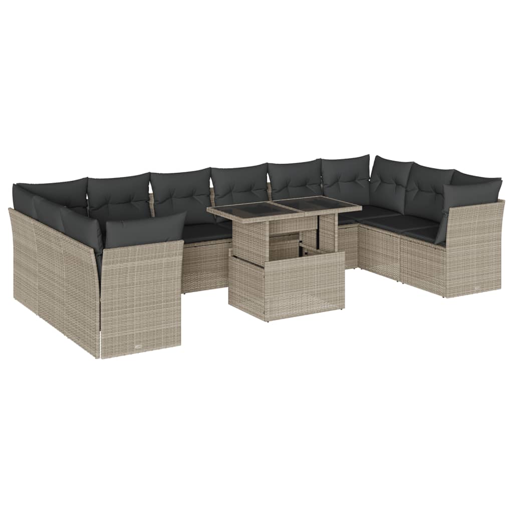 11-delige Loungeset met kussens poly rattan lichtgrijs is nu te koop bij PeponiXL, paradijselijk wonen!