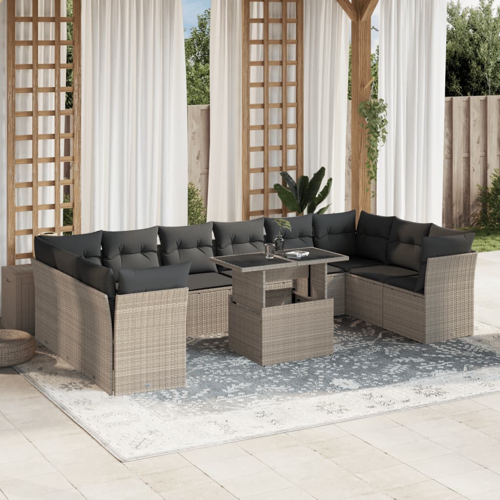 11-delige Loungeset met kussens poly rattan lichtgrijs is nu te koop bij PeponiXL, paradijselijk wonen!