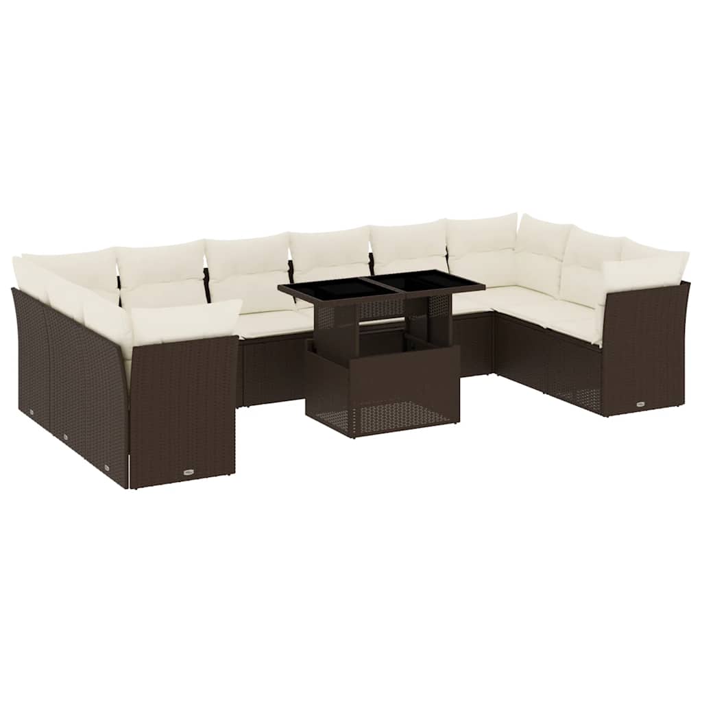 11-delige Loungeset met kussens poly rattan bruin is nu te koop bij PeponiXL, paradijselijk wonen!