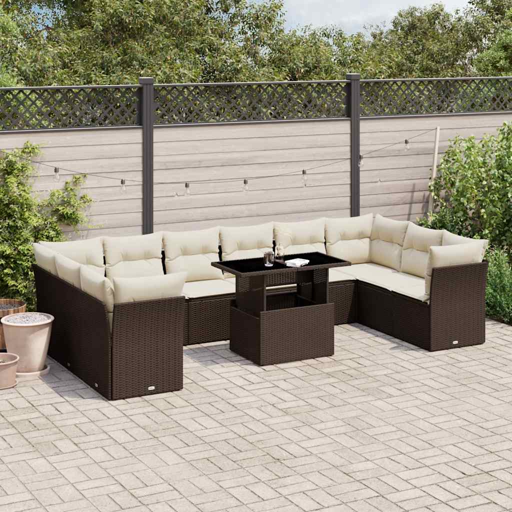 11-delige Loungeset met kussens poly rattan bruin is nu te koop bij PeponiXL, paradijselijk wonen!