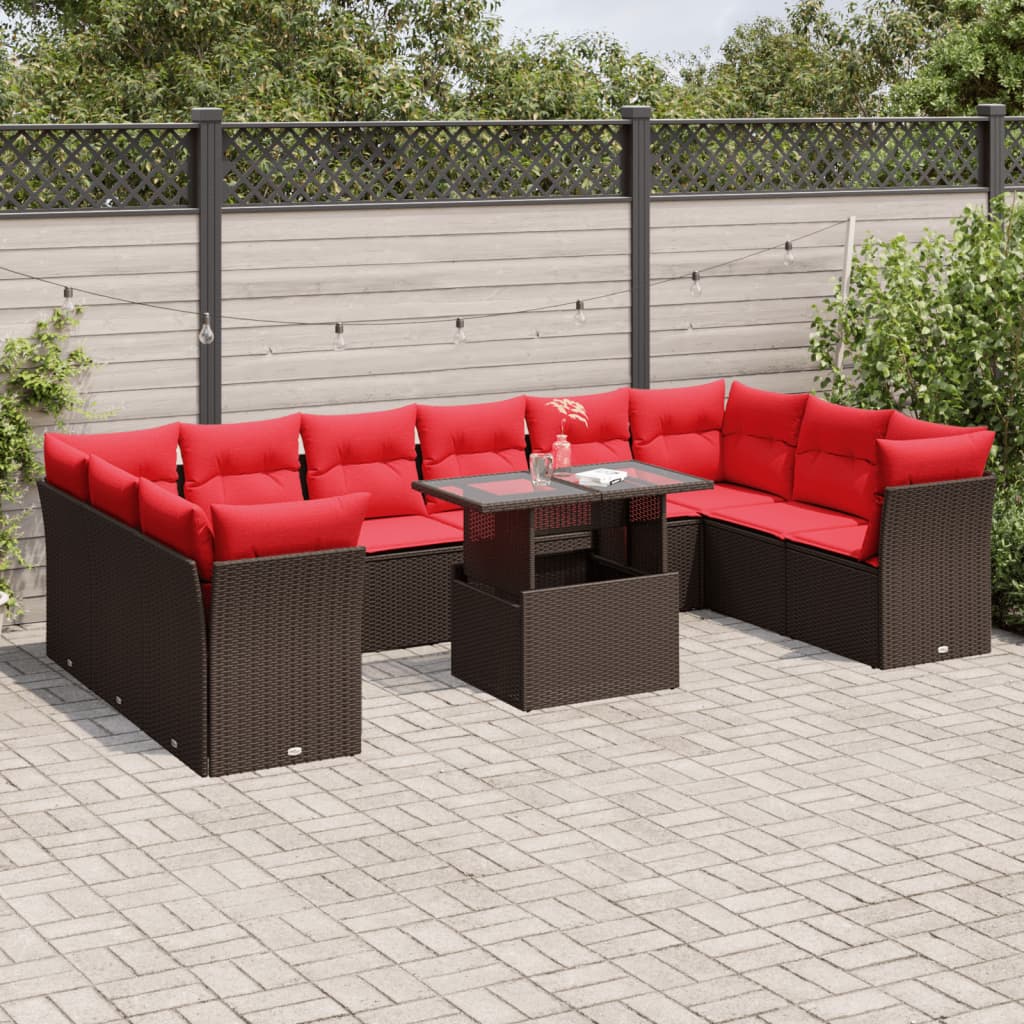 11-delige tuinbankset met kussens, bruin polyrotan is nu te koop bij PeponiXL, paradijselijk wonen!