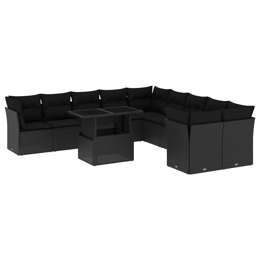 11-delige Loungeset met kussens poly rattan zwart is nu te koop bij PeponiXL, paradijselijk wonen!