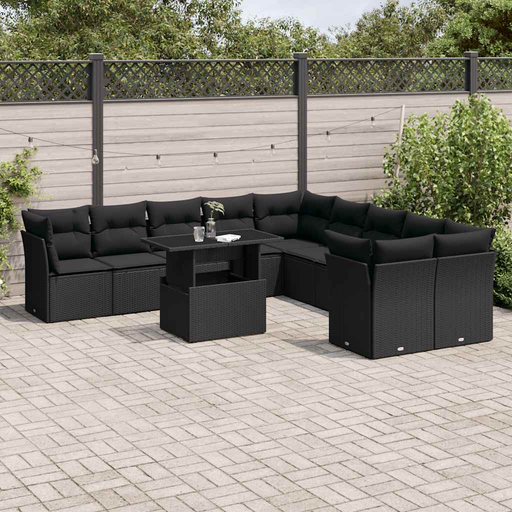 11-delige Loungeset met kussens poly rattan zwart is nu te koop bij PeponiXL, paradijselijk wonen!