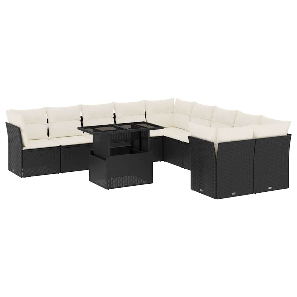 11-delige Loungeset met kussens poly rattan zwart is nu te koop bij PeponiXL, paradijselijk wonen!