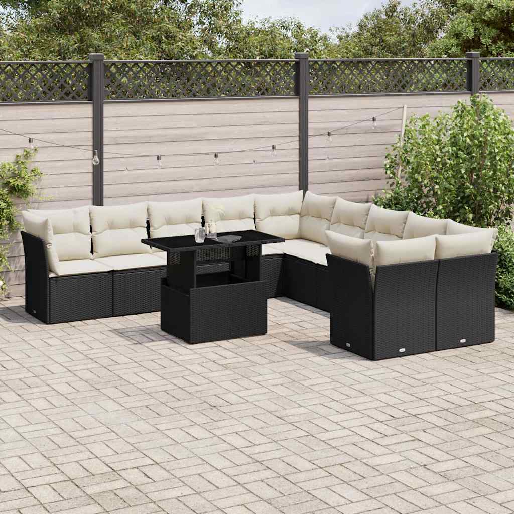 11-delige Loungeset met kussens poly rattan zwart is nu te koop bij PeponiXL, paradijselijk wonen!