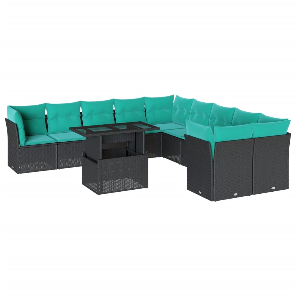 11-delige tuinbankset met kussens, zwart polyrotan is nu te koop bij PeponiXL, paradijselijk wonen!