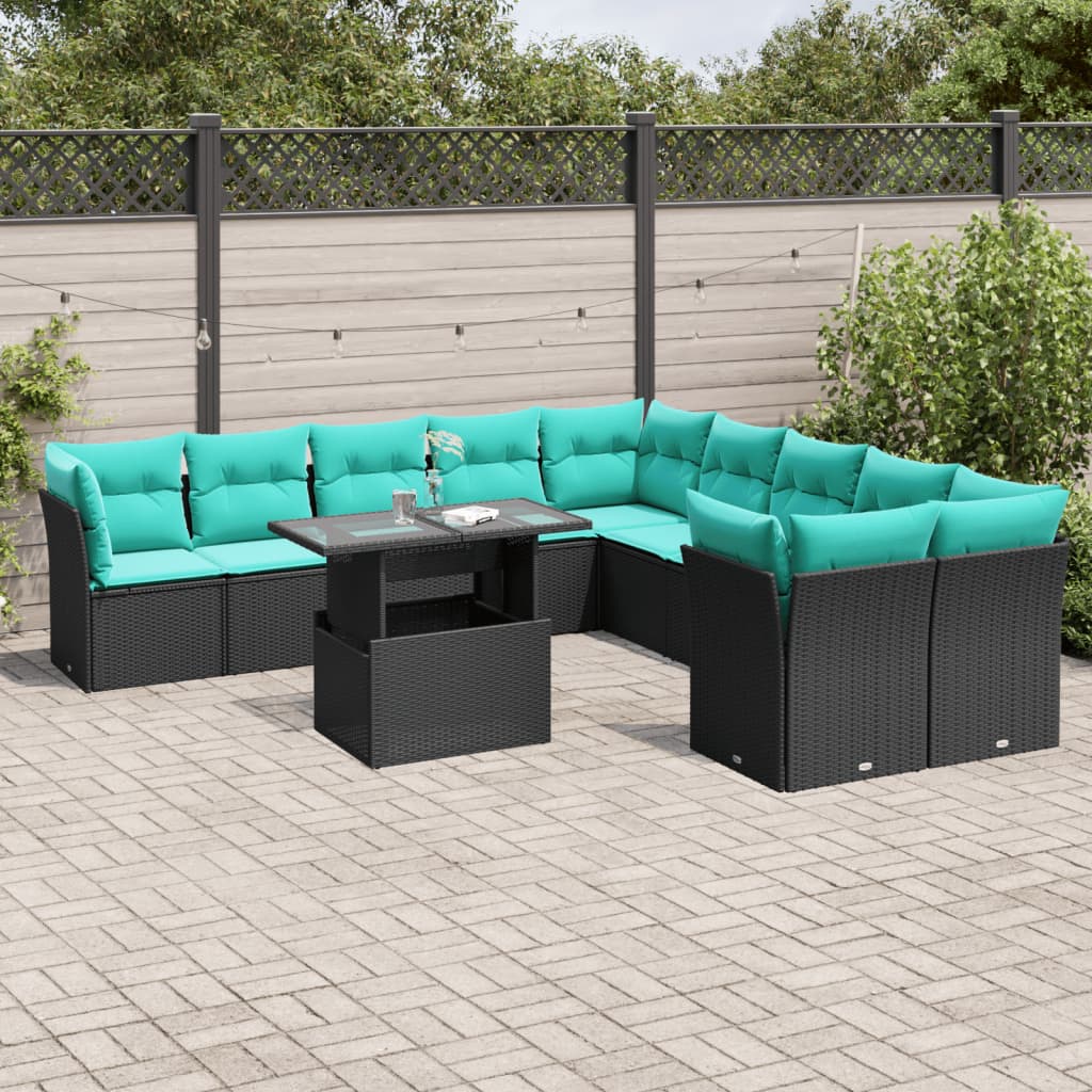 11-delige tuinbankset met kussens, zwart polyrotan is nu te koop bij PeponiXL, paradijselijk wonen!