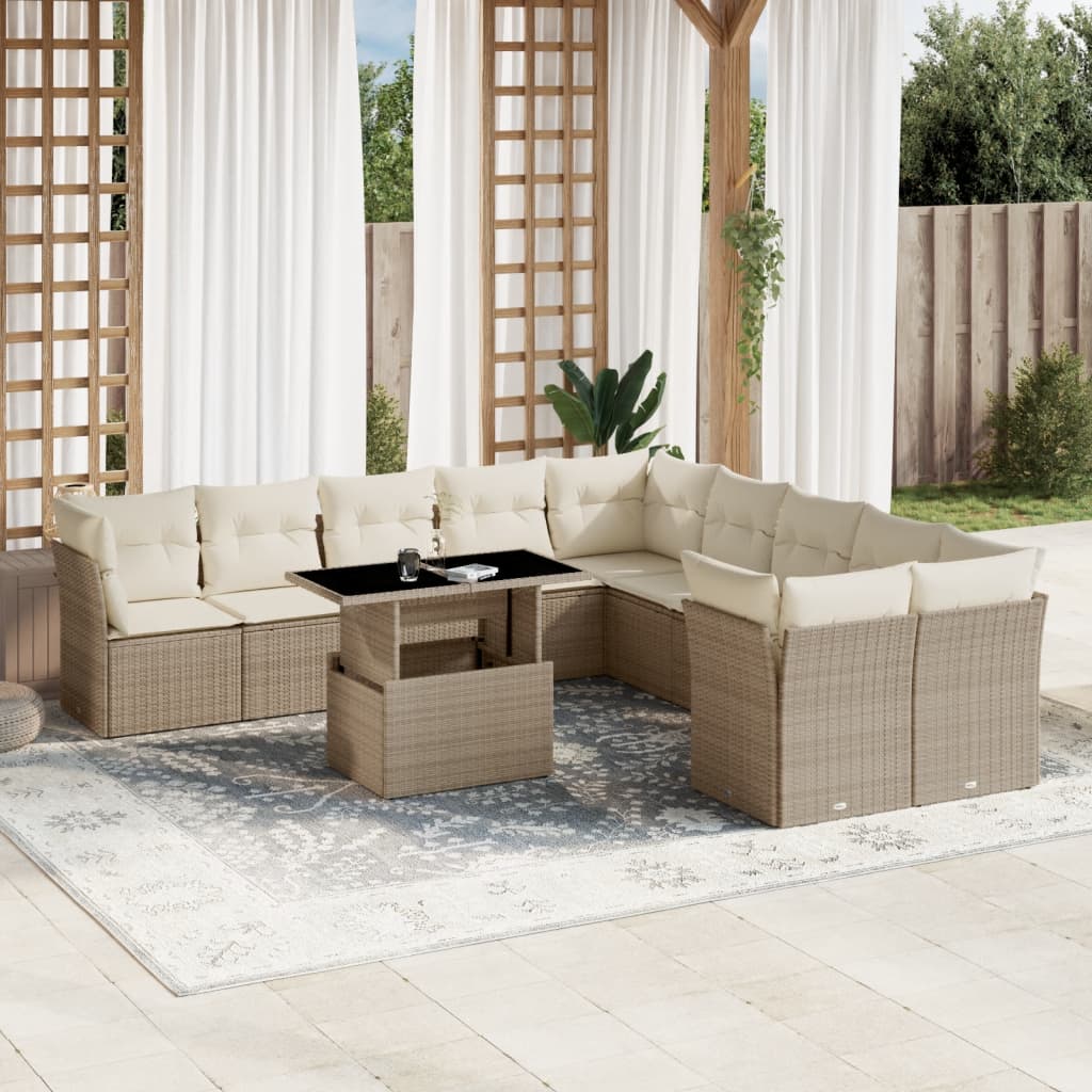 11-delige Tuinset met kussens poly rattan beige is nu te koop bij PeponiXL, paradijselijk wonen!