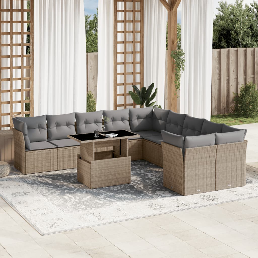 11-delige Tuinset met kussens poly rattan beige is nu te koop bij PeponiXL, paradijselijk wonen!