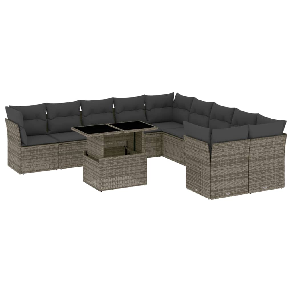 11-delige Loungeset met kussens poly rattan grijs is nu te koop bij PeponiXL, paradijselijk wonen!