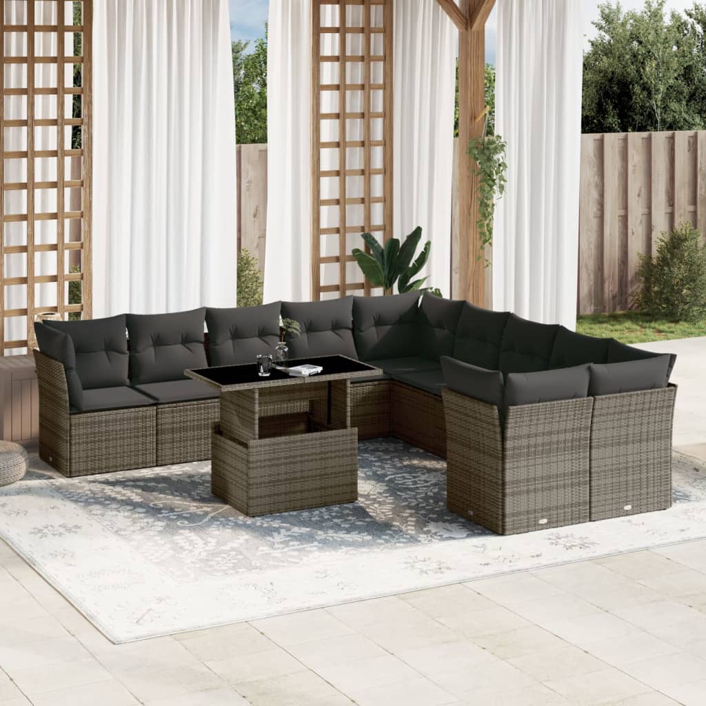 11-delige Loungeset met kussens poly rattan grijs is nu te koop bij PeponiXL, paradijselijk wonen!