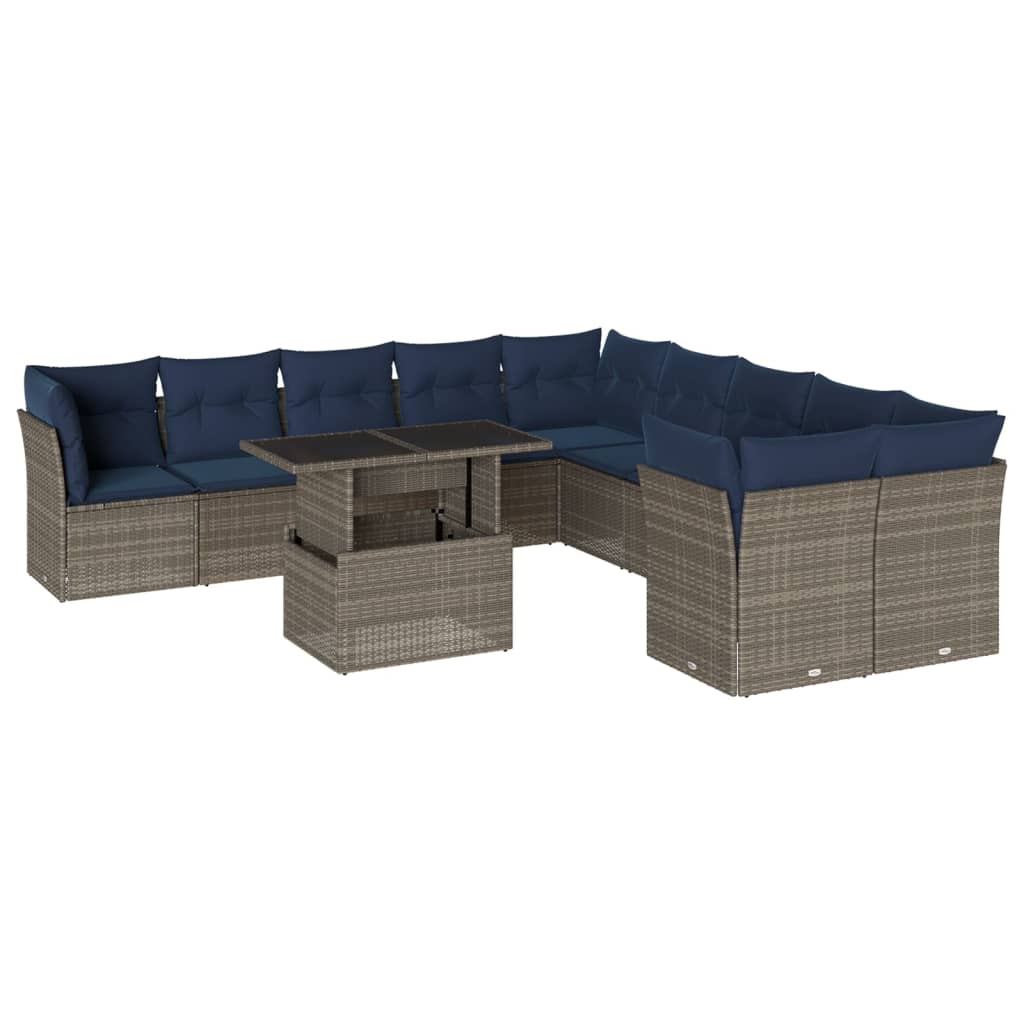11-delige tuinbankset met kussens, grijs polyrotan is nu te koop bij PeponiXL, paradijselijk wonen!
