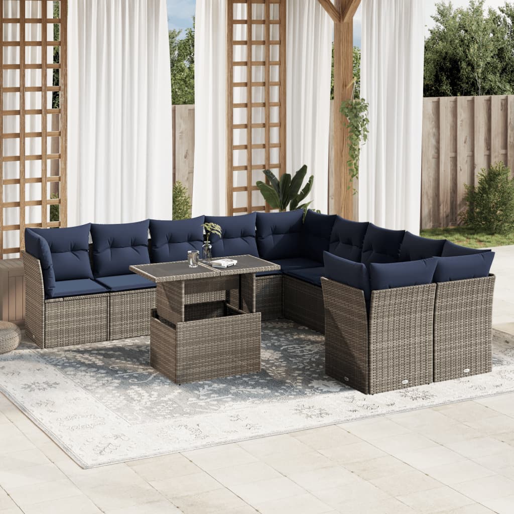 11-delige tuinbankset met kussens, grijs polyrotan is nu te koop bij PeponiXL, paradijselijk wonen!